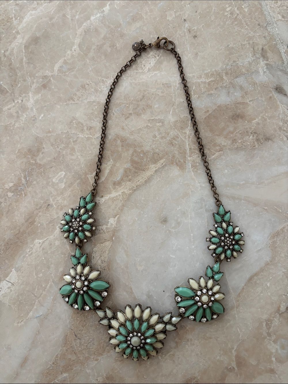 Floral jcrew Cluster Statement Necklace in Mint and Cream